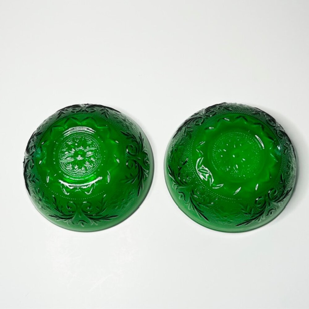 Emerald Green Pressed Glass Bowls - Set of 2 - Picture 4 of 5